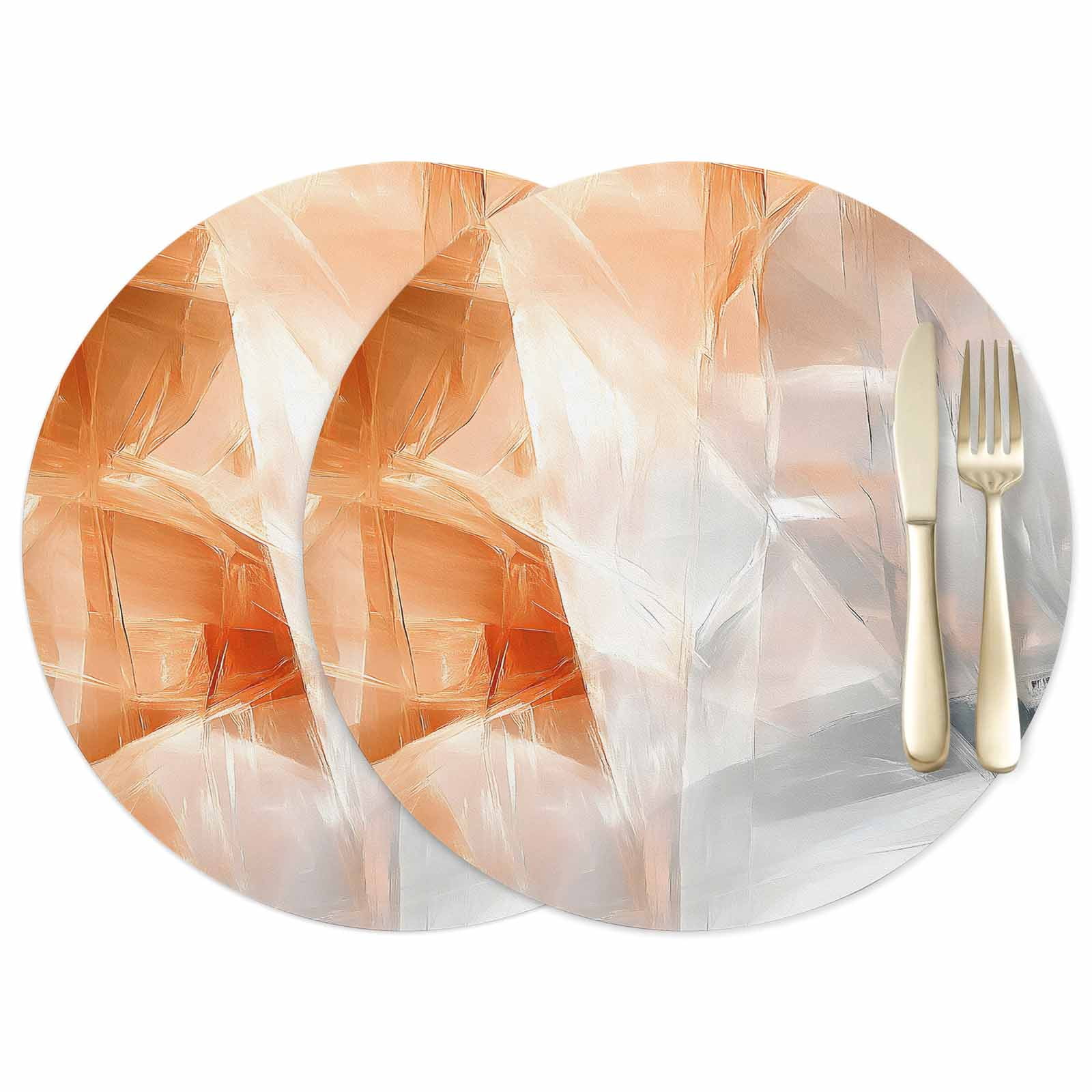 Abstract Oil Painting Leather Placemats Set of 2, 15 Inch, Orange White ...