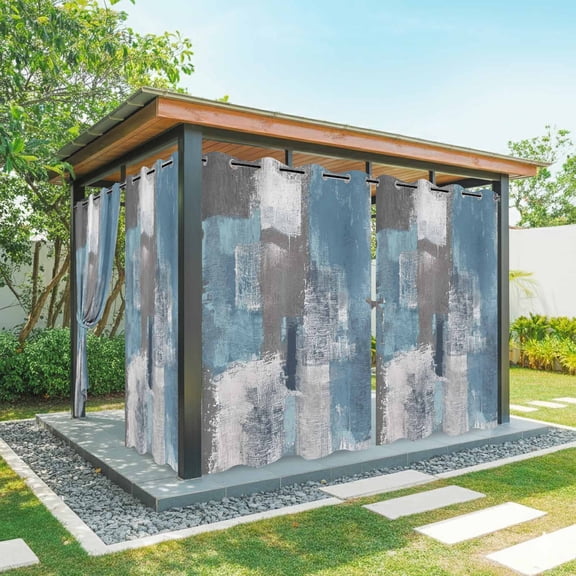 Abstract Oil Painting Outdoor Curtains for Patio Waterproof, Square Blue Smear Grommet Curtains for Porch Outside Privacy Drape for Gazebo Garden Pergola, 1 Panel, 54x84in