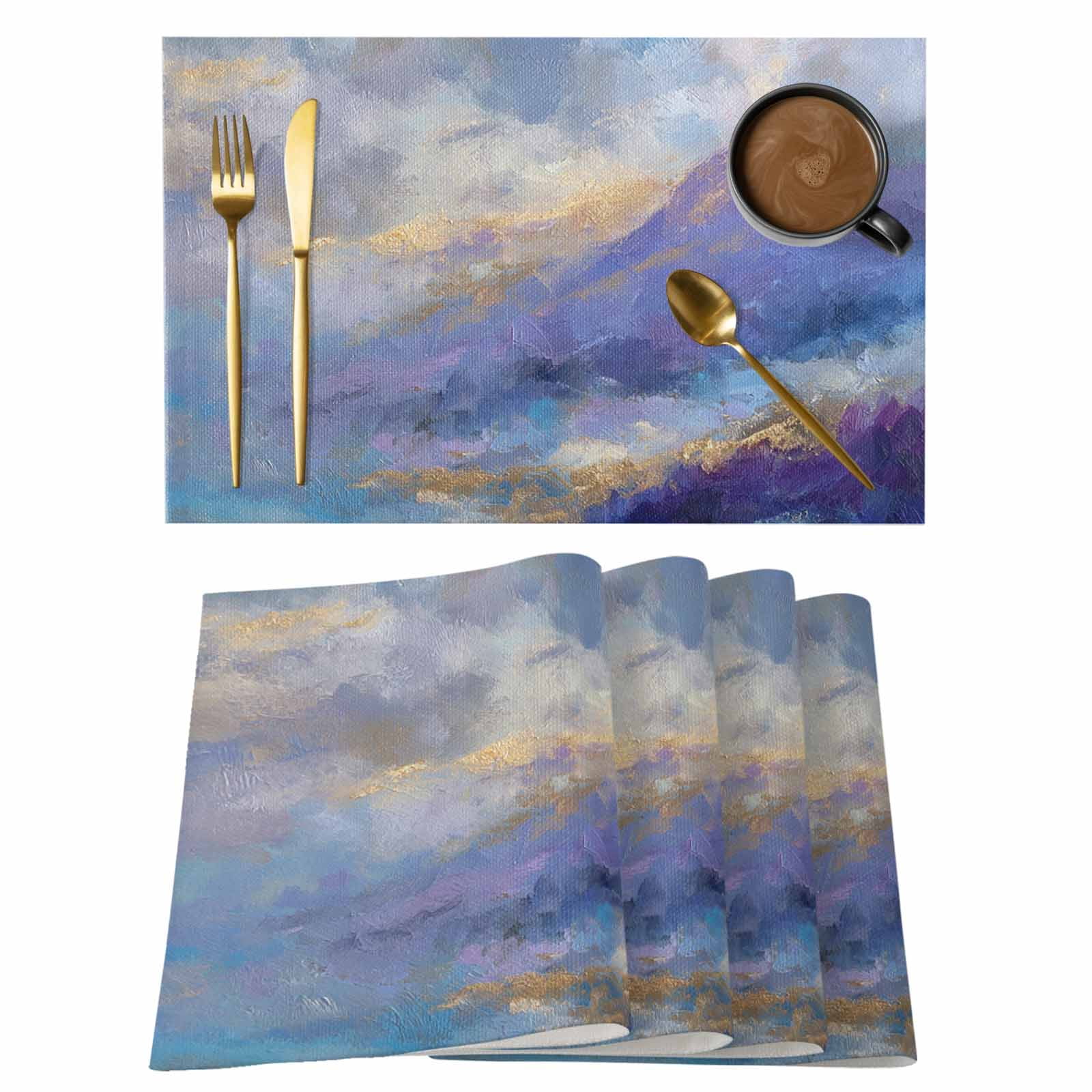 Abstract Oil Painting Placemats Set of 6 Vintage Modern Art Forest ...