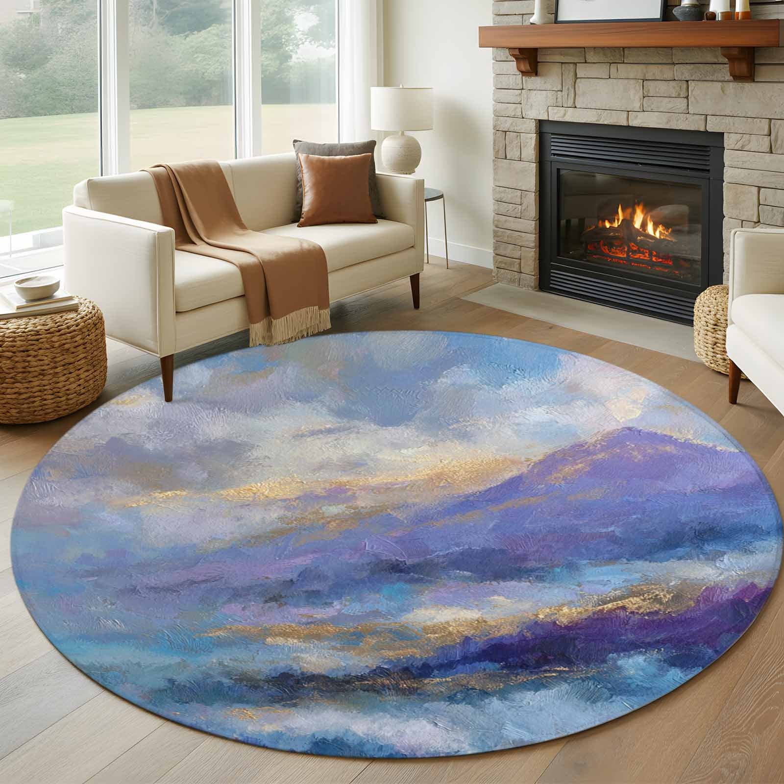 Oil Rug Abstract Oil Painting Round Rug 6ft Washable Circle Kitchen Rugs Non ...
