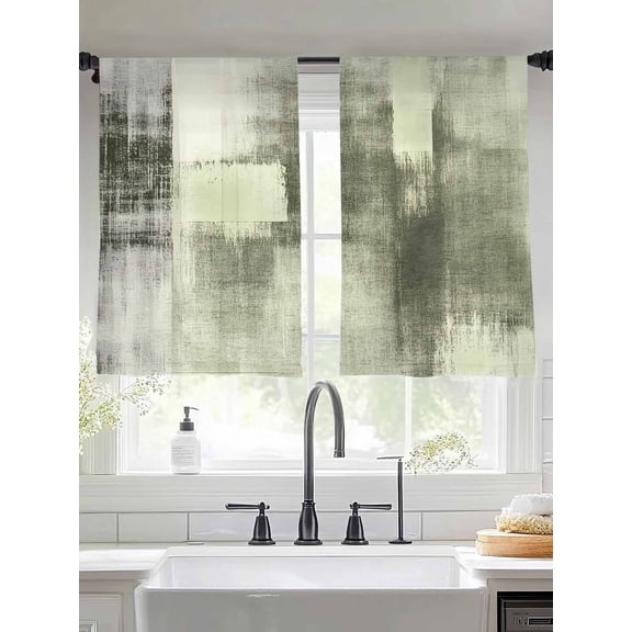 Abstract Oil Painting Sheer Curtains 45 Inches Long 2 Panels Retro Green Collage Texture Light Filtering Semi Sheer Window Curtains Drapes for Bedroom Living Room 52"x45"