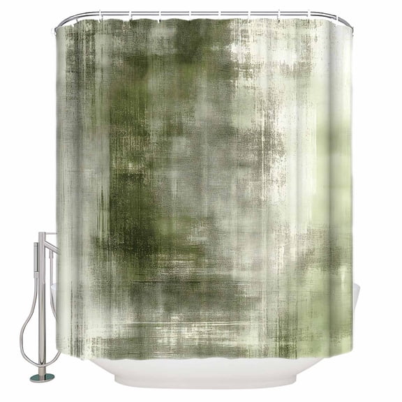 Abstract Oil Painting Shower Curtain, 36" x 72", Vintage Green Collage Texture Waterproof Bathroom Curtain Washable Shower Curtain Set with 12 Hooks