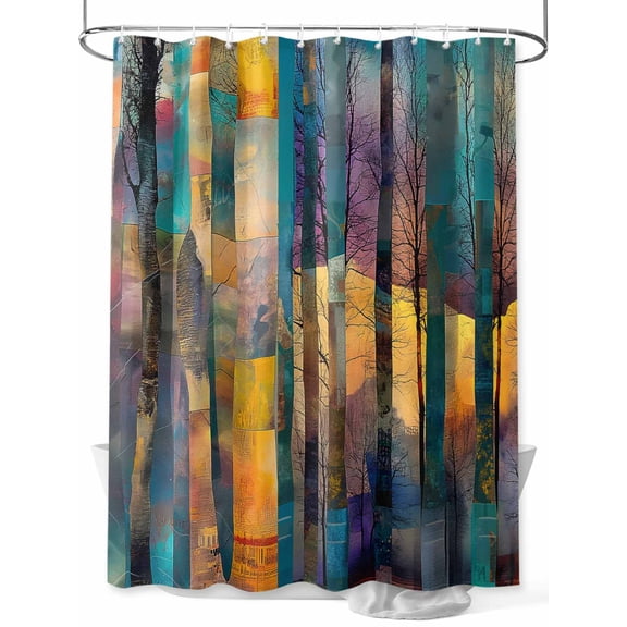 Abstract Oil Painting Shower Curtain Set, Waterproof Shower Curtains for Bathroom, Modern Geometric Art Contemporary Washable Fabric Cloth Bath Curtain for Bathtub Decoration with Hooks 72x78 Inches