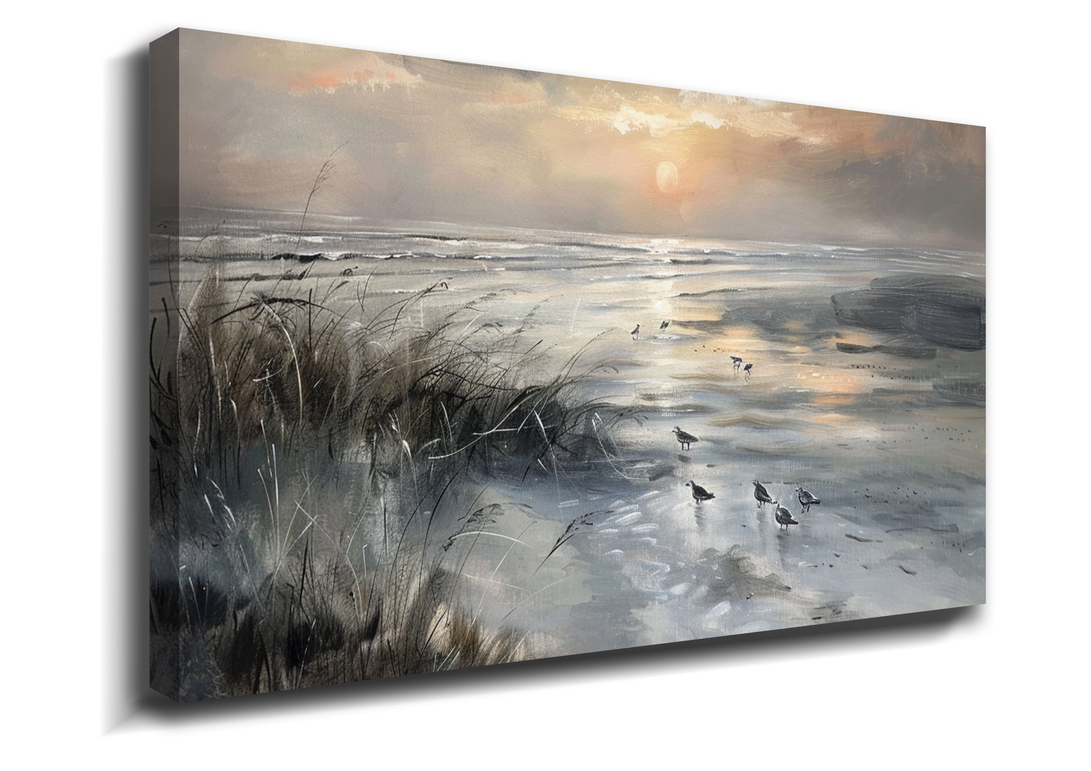 Abstract Oil Painting Sunrise Canvas Art Framed Abstract Wall Art For