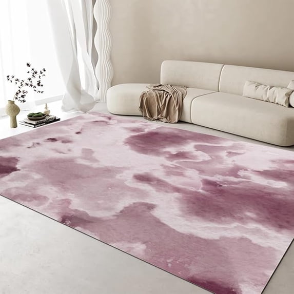 Abstract Oil Painting Sweet Style Pink Area Rug, Minimalist Style Art Design Bedroom Rug, Low Pile Non-Slip Living Room Carpet, Soft Easy Clean Dining Room Nursery Balcony Rugs 3 x 5ft