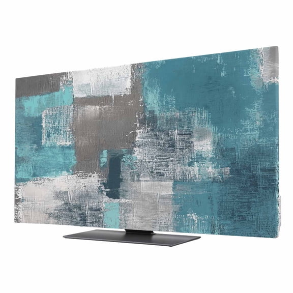 Abstract Oil Painting TV Dust Cover 24 Inch, Square Blue Green Smear Computer Monitor Cover Dustproof Stretchable Indoor TV Screen Protector for LED LCD Universal Monitors