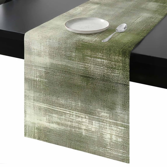 Abstract Oil Painting Table Runner 13x36 Inch Vintage Green Collage Texture Table Runner Non-Slip Dresser Scarves for Holiday Decorations, Party, Dinner and Gatherings, 1 Pack