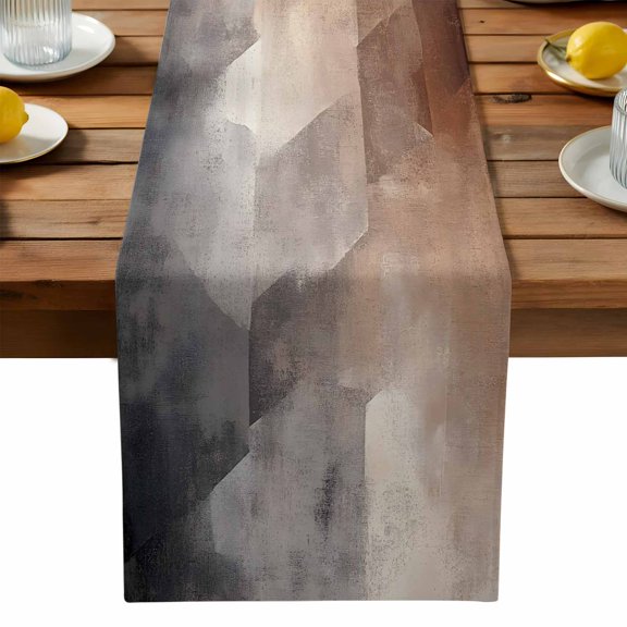 Abstract Oil Painting Table Runner, Brown Grey Watercolor Modern Art Kitchen Table Runners Dress Scarves for Table Decorations Party/Restaurant/Indoor Outdoor Use, 18x72in