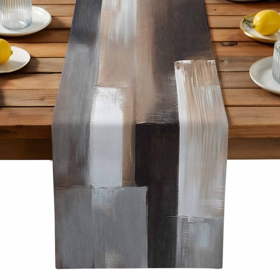 Abstract Oil Painting Table Runner, Brown White Grey Watercolor Modern Art Kitchen Table Runners Dress Scarves for Table Decorations Party/Restaurant/Indoor Outdoor Use, 13x36in
