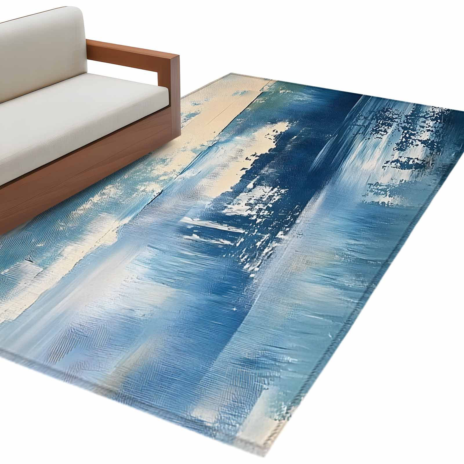 Abstract Oil Painting Theme Area Rug 4x6ft Blue Beige Graffiti Art Non ...