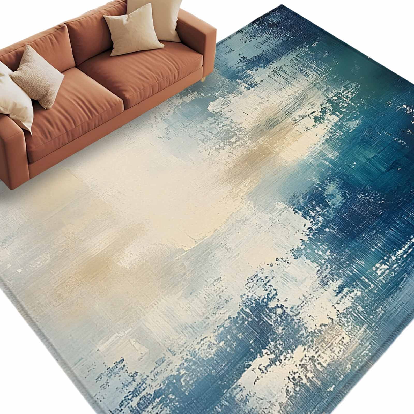 Oil Rug Abstract Oil Painting Theme Area Rug 8x10ft Beige Blue Graffiti Art Non ...