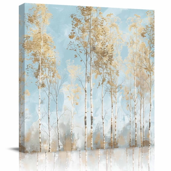 Abstract Oil Painting Tree Forest Canvas Artwork Painting Art, Natural Scene Plant Blue Sky Square Framed Wall Decorations Prints Picture for Bedroom Kitchen Living Room, 16x16 in