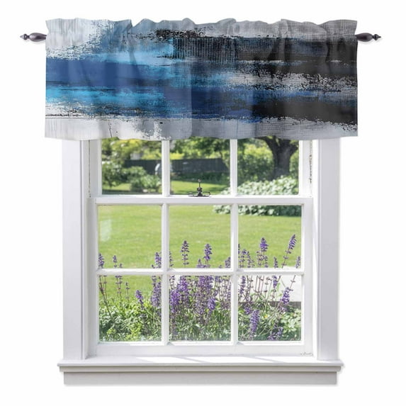 Abstract Oil Painting Valance Curtain Blue Grey Watercolor Modern Art Window Valances Rod Pocket Short Curtains Window Treatments for Kitchen Bedroom Bathroom Laundry 42" x 18"