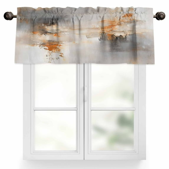 Abstract Oil Painting Valances for Windows, 42 x 12in, Beige Grey Gradient Watercolor Modern Art Rod Pocket Kitchen Valance Curtain Light Filtering Window Treatments for Living Room Bedroom, 1 Panel