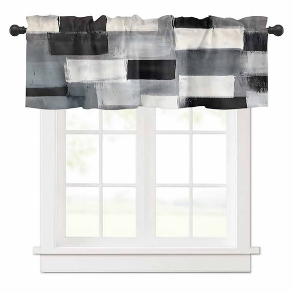 Abstract Oil Painting Valances for Windows Black White Grey Watercolor Modern Art Rod Pocket Curtain Valance Window Treatment Short Curtains for Kitchen Living Room, 54"x18"