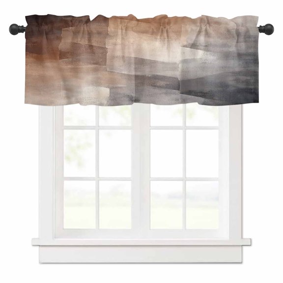 Abstract Oil Painting Valances for Windows Brown Grey Watercolor Modern Art Rod Pocket Curtain Valance Window Treatment Short Curtains for Kitchen Living Room, 54"x18"