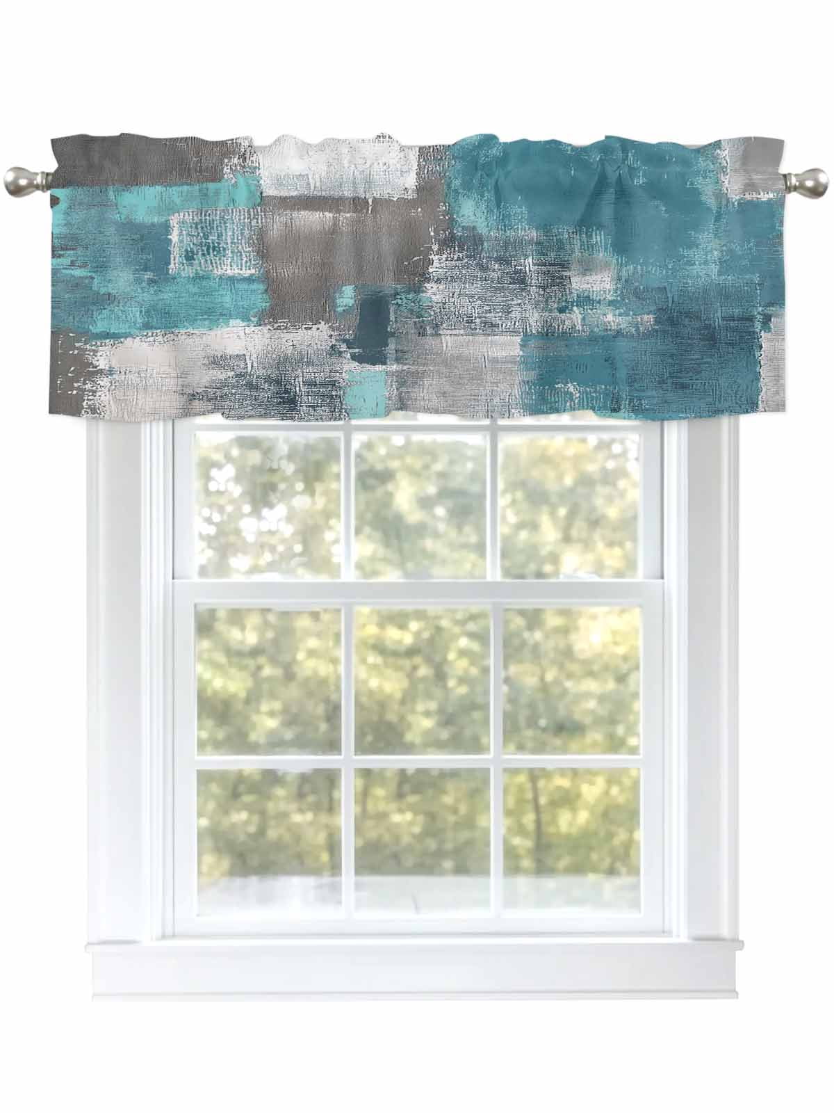 Window Square Valance Abstract Oil Painting Valances for Windows Square Blue Green Smear ...