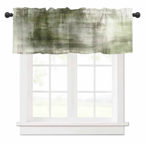 Abstract Oil Painting Valances for Windows Vintage Green Collage Texture Rod Pocket Curtain Valance Window Treatment Short Curtains for Kitchen Living Room, 42"x18"