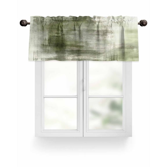 Abstract Oil Painting Valances for Windows Vintage Green Collage Texture Valance Rod Pocket Light Filtering Short Window Treatments Curtains for Kitchen Bathroom Living Room Bedroom, 42 x 12 Inch