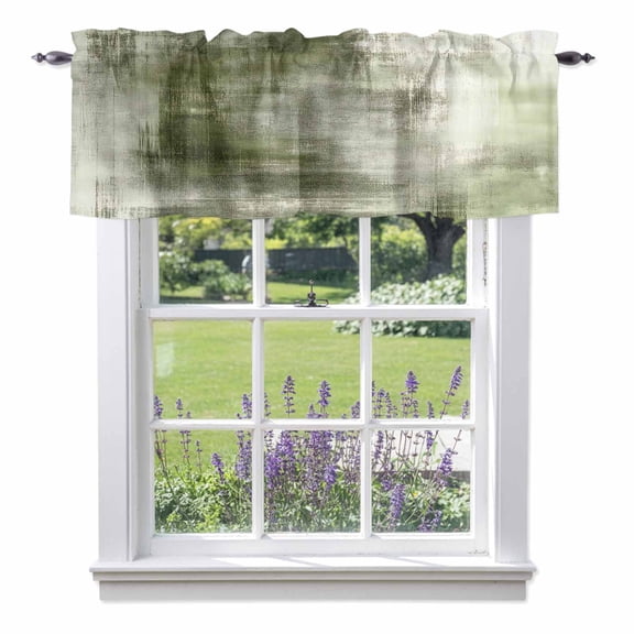 Abstract Oil Painting Valances for Windows, Vintage Green Collage Texture Valance Window Treatment Rod Pocket Short Curtains Valances for Kitchen Bathroom 42"W x 12"L