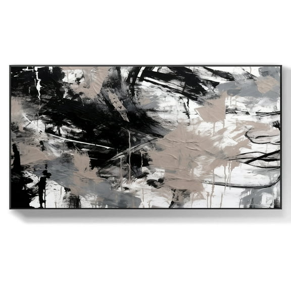 Abstract Oil Painting Abstract Wall Art Large Black Textured Painting Modern Gray Wall Art Abstract Black and Gray Living Room Wall Decor,Unstretched,Frameless,(91*182cm)36*72lnches