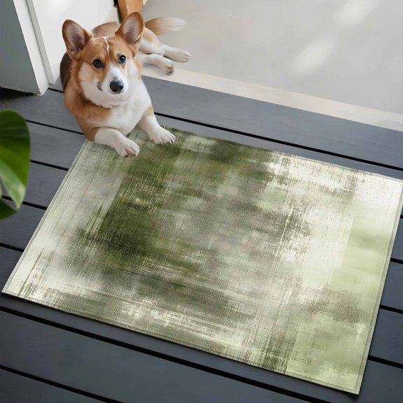 Abstract Oil Painting Washable Area Rug 2x3 111 Vintage Green Collage Texture Low-Profile Area Rugs with Non Slip Backing Indoor Floor Carpet for Entrance Living Room Bedroom Home Office