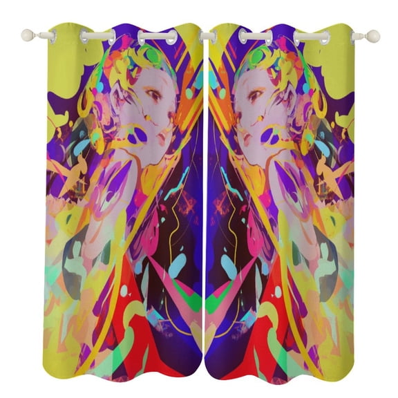 Abstract Oil Painting Window Curtain Panels Grommet Blackout Curtains Blackout Curtains for Living Room