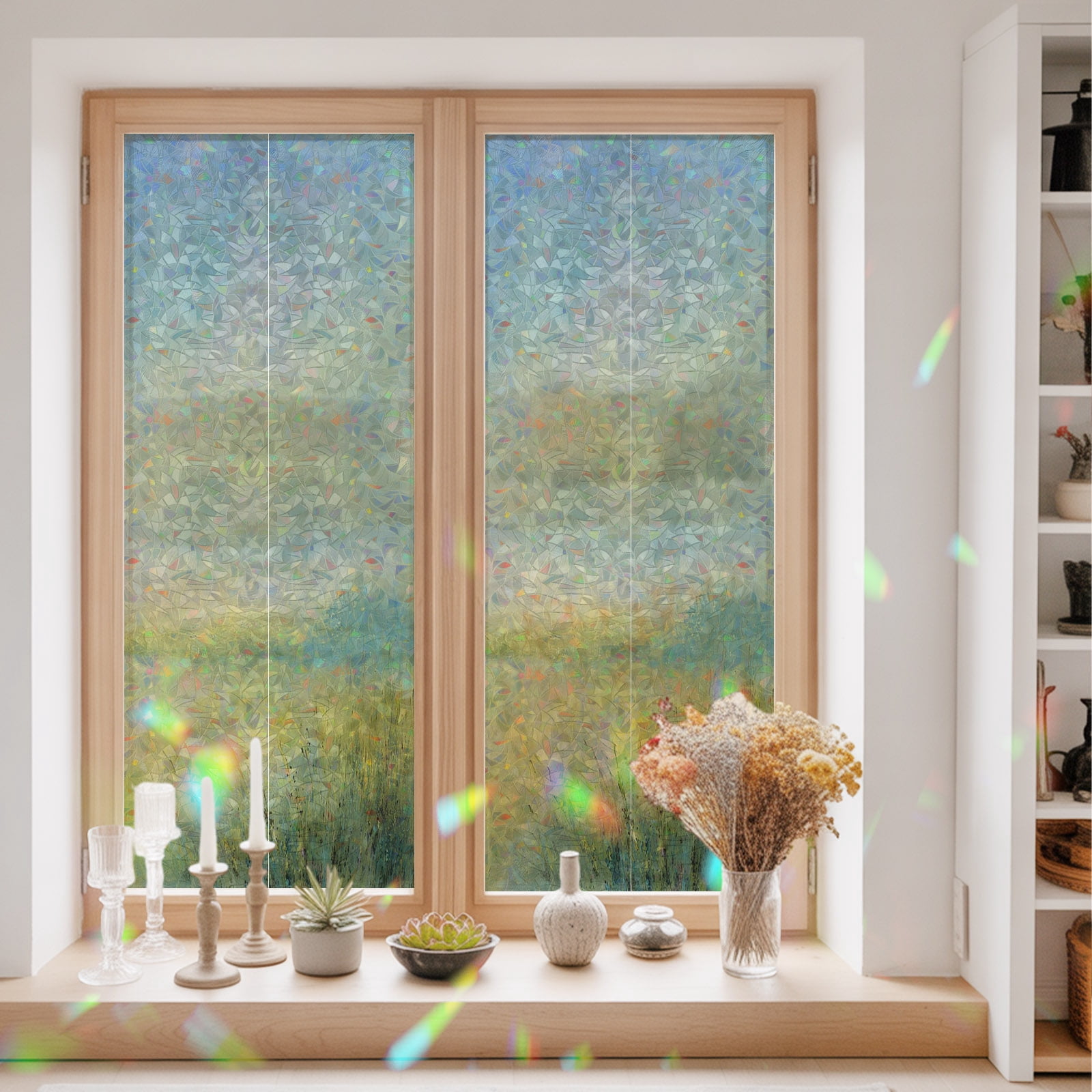 Abstract Oil Painting Window Privacy Film Green Yellow Gradient Grass ...
