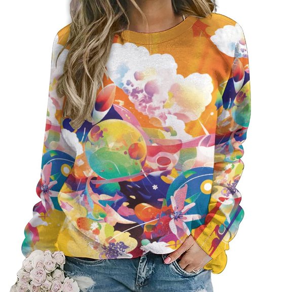 Abstract Oil Painting Women's Floral Printed Sweatshirt Long Sleeve Crewneck Casual Loose Vintage Graphic Pullover Tops