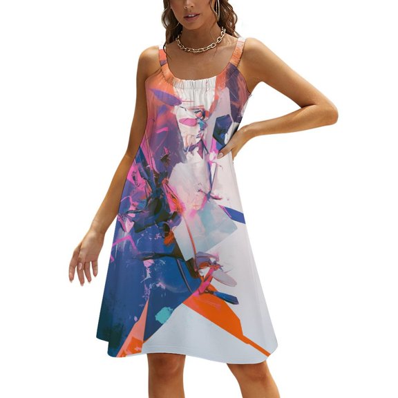 Abstract Oil Painting Women's Summer Dresses 2025 Beach Casual Sleeveless Floral Print Tank Loose Sundress