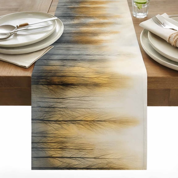 Abstract Oil Table Runner 13x36 inch Painting Tree and Sunset Cotton Linen Dining Table Runner Ideal for Dresser Kitchen Coffee Tables - Machine Washable