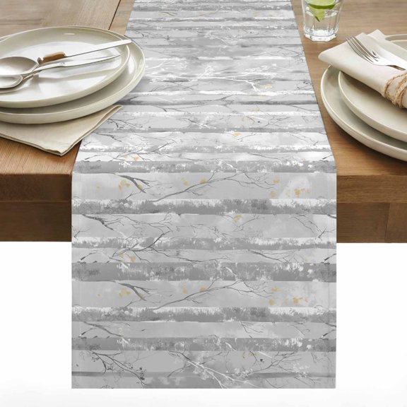 Abstract Oil Table Runner 13x36 inch Painting Trees with Snowflakes Cotton Linen Dining Table Runner Ideal for Dresser Kitchen Coffee Tables - Machine Washable