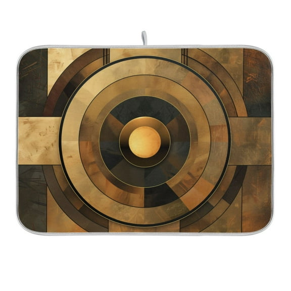 Abstract Olive Brown Geometric Dish Drying Mat 16x18 Absorbent Microfiber Draining Rack Pad for Kitchen Counter Sink