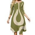 thumbnail image 1 of Abstract Olive Green Wavy Pattern Womens Summer Dress Tie Back A Line Flare Dress, 1 of 9