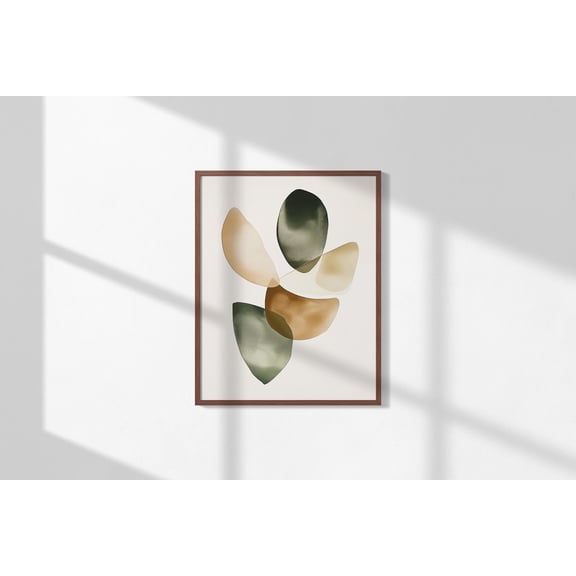 Abstract Olive Green and Brown Shapes Wall Art 3, Stretched Canvas 8x10in