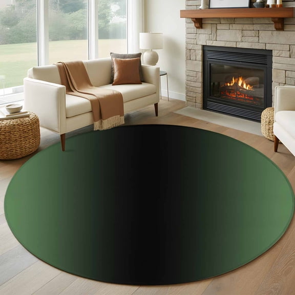 Abstract Ombre 8FT Round Area Rugs for Living Room Sage Green and Black Gradient Ultra-Thin Non-Slip Round Rugs Machine Washable Low Pile Circle Carpet for Bedroom Kitchen Nursery