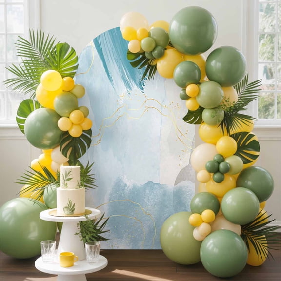 Abstract Ombre Arch Backdrop Cover, 7.2FT, Blue Marble Texture with Golden Line Spandex Arch Covers Double-Sided Backdrop for Wedding Birthday Party Photo Background Decoration