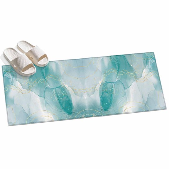 Abstract Ombre Area Rug, Green Marble Texture with Golden Line Non-Slip Felt Rubber Backing Rectangle Indoor Carpet Washable Rugs for Living Room Bedroom 2x6ft