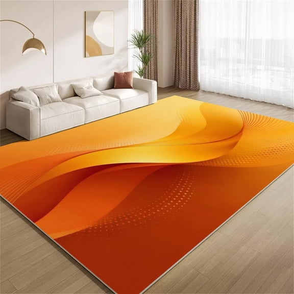 Abstract Ombre Area Rugs, Burnt Orange Wavy Stripes Carpet, Washable Non Slip Low Pile Soft Rug for Living Room Bedroom Decor Mat 2ftx3ft