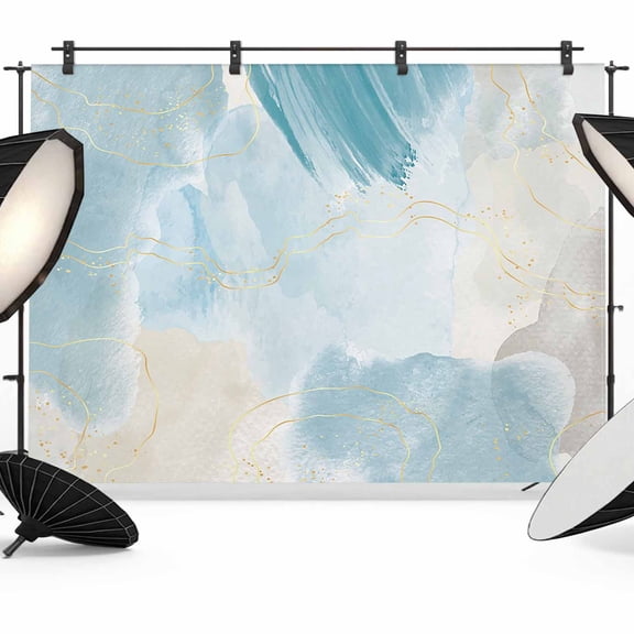 Abstract Ombre Backdrop for Photography, Blue Marble Texture with Golden Line Photo Backdrop Portrait Background Party Banner Photo Backgrounds for Studio Booth Props, 7x5ft