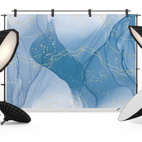 Abstract Ombre Backdrop for Photography, Light Blue Marble Texture with Golden Line Photo Backdrop Portrait Background Party Banner Photo Backgrounds for Studio Booth Props, 7x5ft