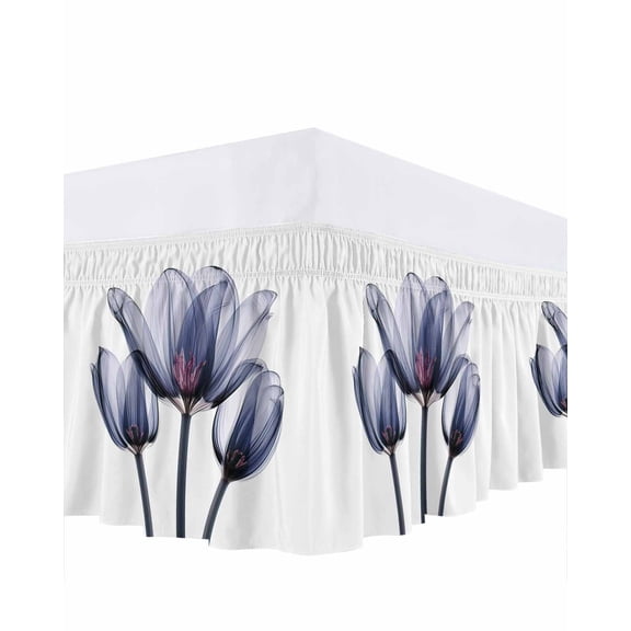 Abstract Ombre Bed Skirt King Size 16" Drop Blue Tulip Ray White Ruffled Wrap Around Bed Skirts Adjustable Elastic Bedskirt Dust Ruffle for King Size Bed