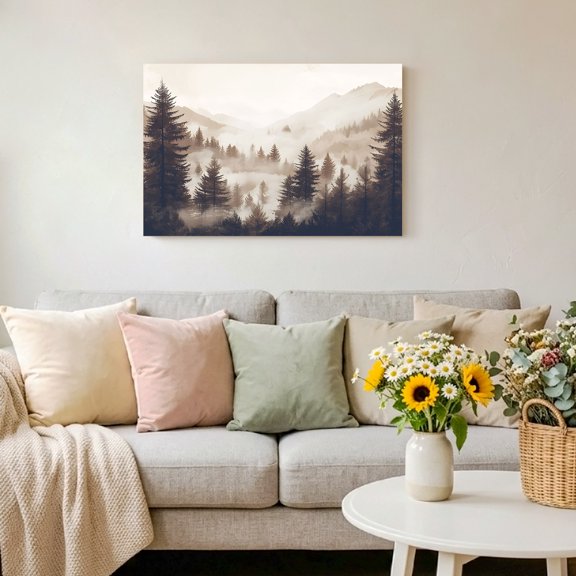 Abstract Ombre Black Forest Framed Canvas Wall Art Print in USA,Canvas Pictures Painting Prints Watercolor Mountain Tree Wall Artwork for Home Office Living Room Bedroom Decor,10"x8"