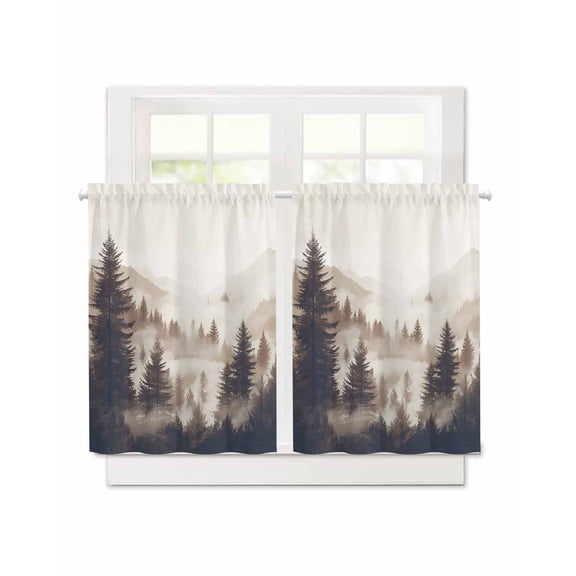 Abstract Ombre Black Forest Short Blackout Curtains 36 Inch Long,Watercolor Mountain Tree Rod Pocket Kitchen Curtains,2 Panels Thermal Insulated Room Darkening Drapes for Bedroom,30"Wx36"L