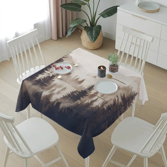 Abstract Ombre Black Forest Table Cloth 54x54in, Waterproof Square Tablecloth Wipeable Tablecloths Watercolor Mountain Tree Table Covers for Dining Tables Party Indoor Outdoor