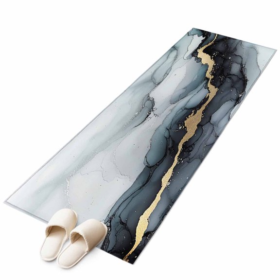 Abstract Ombre Black Grey Marble Non-Slip Non-Shedding Floor Mat, Modern Texture Seamless Washable Sturdy Carpet for Living Room Bedroom Home Decor