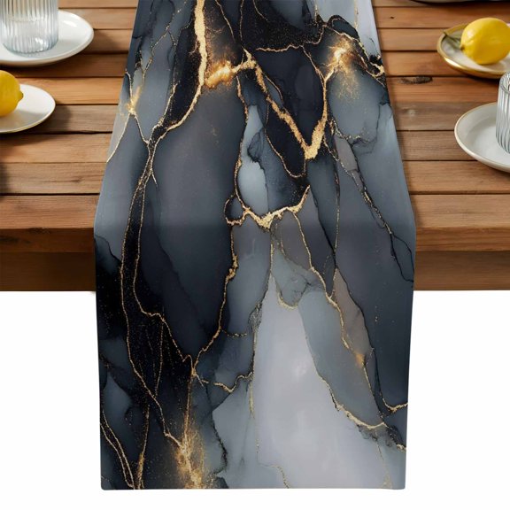 Abstract Ombre Black White Marble Table Runner, Modern Art Kitchen Table Runners Dress Scarves for Table Decorations Party/Restaurant/Indoor Outdoor Use, 13x72in
