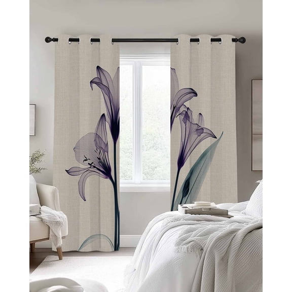 Abstract Ombre Blackout Curtains 2 Panels Purple Lily Beige Texture Thermal Insulated Grommet Window Curtains for Bedroom Living Room 52"x96"