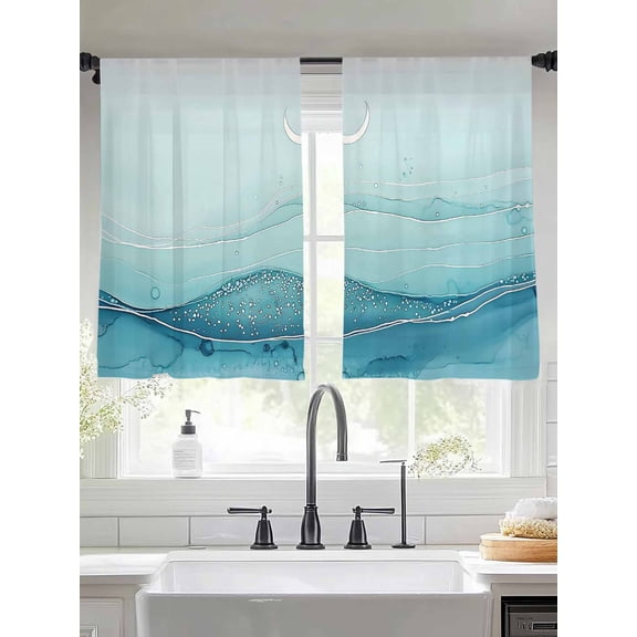 Abstract Ombre Blue Ocean Wave Sheer Curtains 54 Inches Long 2 Panels Sky Moon Modern Light Filtering Semi Sheer Window Curtains Drapes for Bedroom Living Room 52"x54"