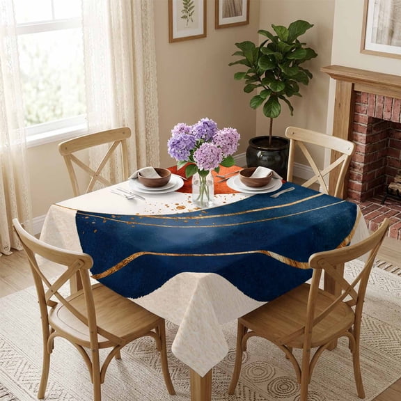 Abstract Ombre Blue Orange White Square Tablecloth 54x54 Inch Modern Art Waterproof Polyester Tablecloth for Dining Table, Washable Table Cover for Kitchen Dining Room Wedding,Stain Resistant